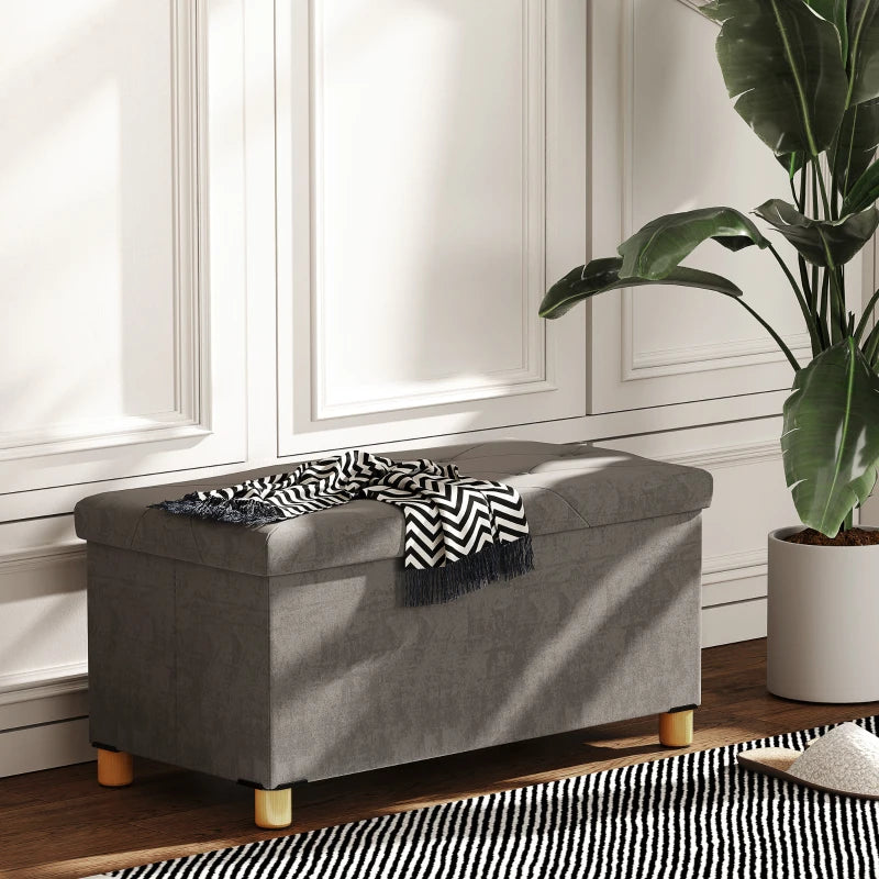 Storage Ottoman Bench, Velvet Upholstered Foldable Ottoman Footrest, Foot Stool with Wood Legs for Living Room, Bedroom