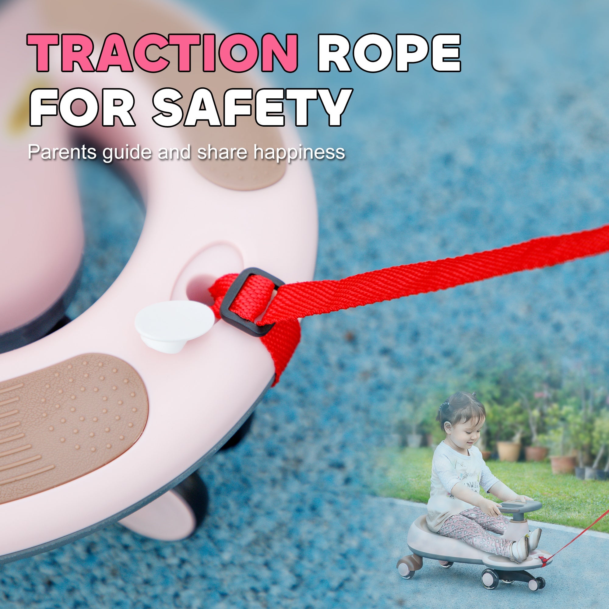 Qaba Kids Wiggle Car w/ Parent Traction Rope, Music, Light, Pink 