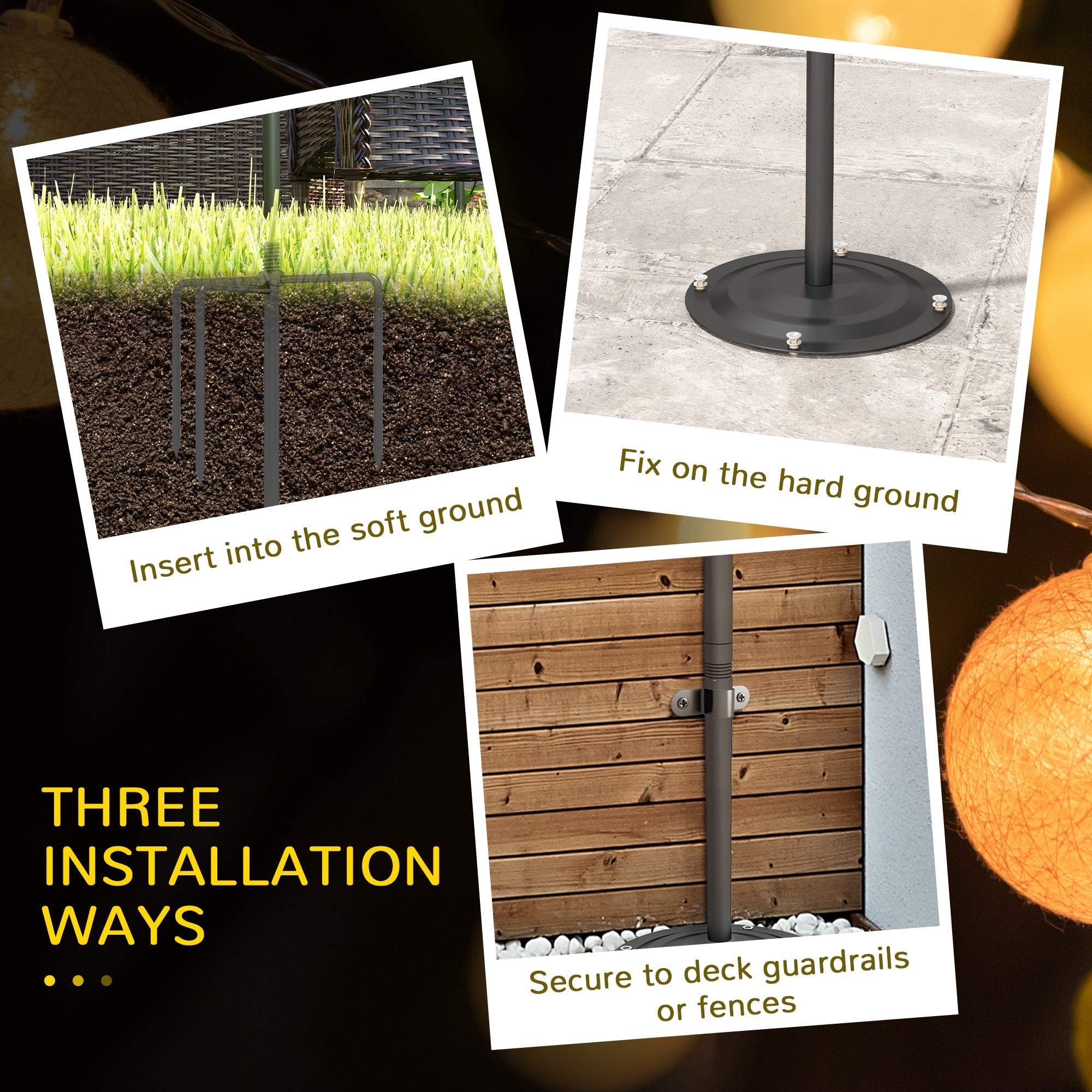 Outsunny 4 Pack of 10' String Light Poles, Steel Hanging Lighting Stand for Patio, Backyard, Deck, Wedding, Party, Black 