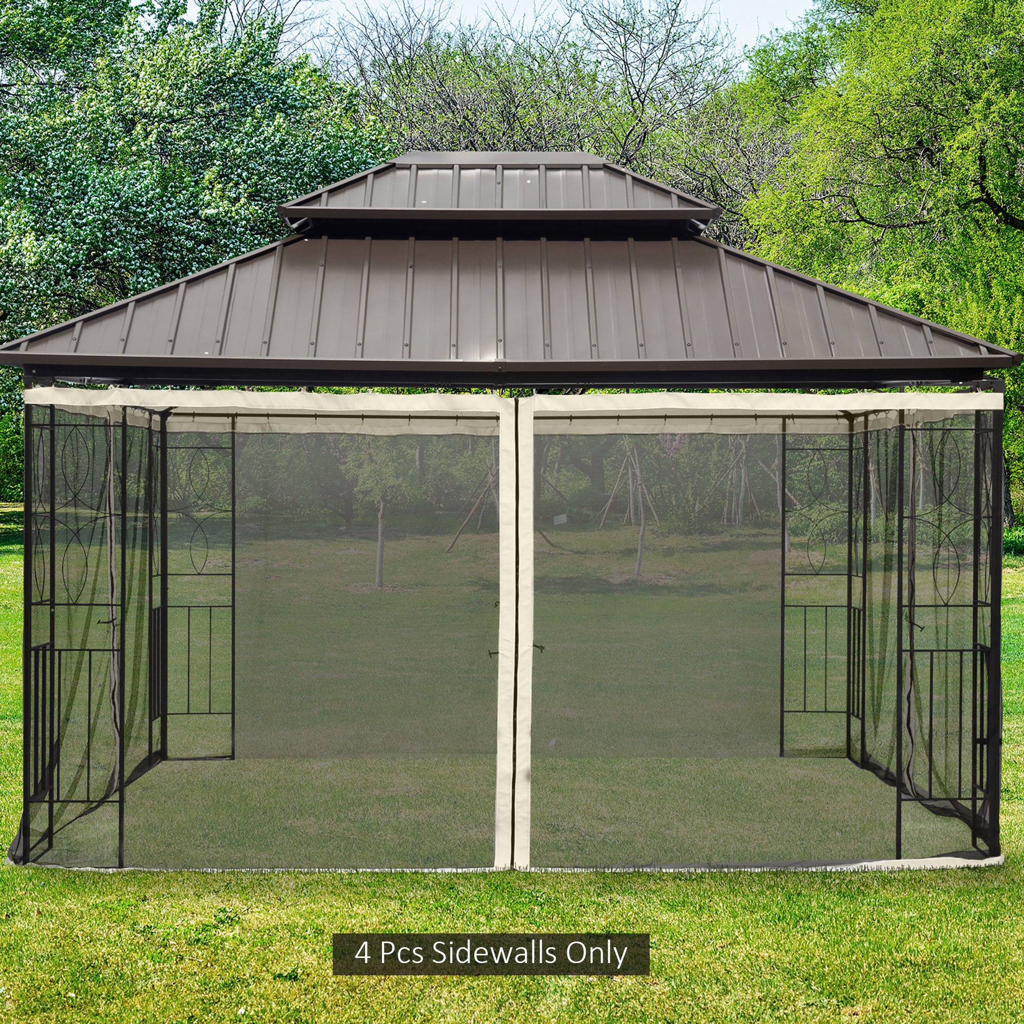 Outsunny Gazebo Bug Screen 10'x12' Replacement Mosquito Netting Zippered Black 