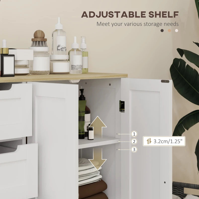 Freestanding Bathroom Floor Cabinet, Modern Bathroom Cabinet with Adjustable Shelf, 4 Drawers and 2 Doors, White