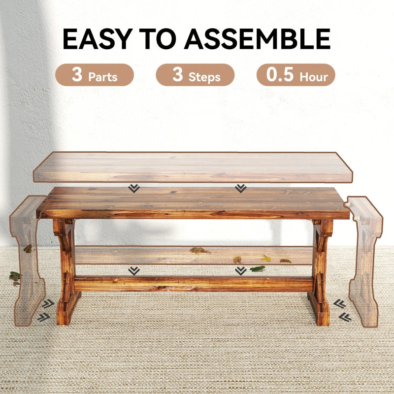 Rustic Outdoor Wooden Bench, Backless Garden Bench Patio Loveseat with X-Shape Base for Porch, Park, Carbonized
