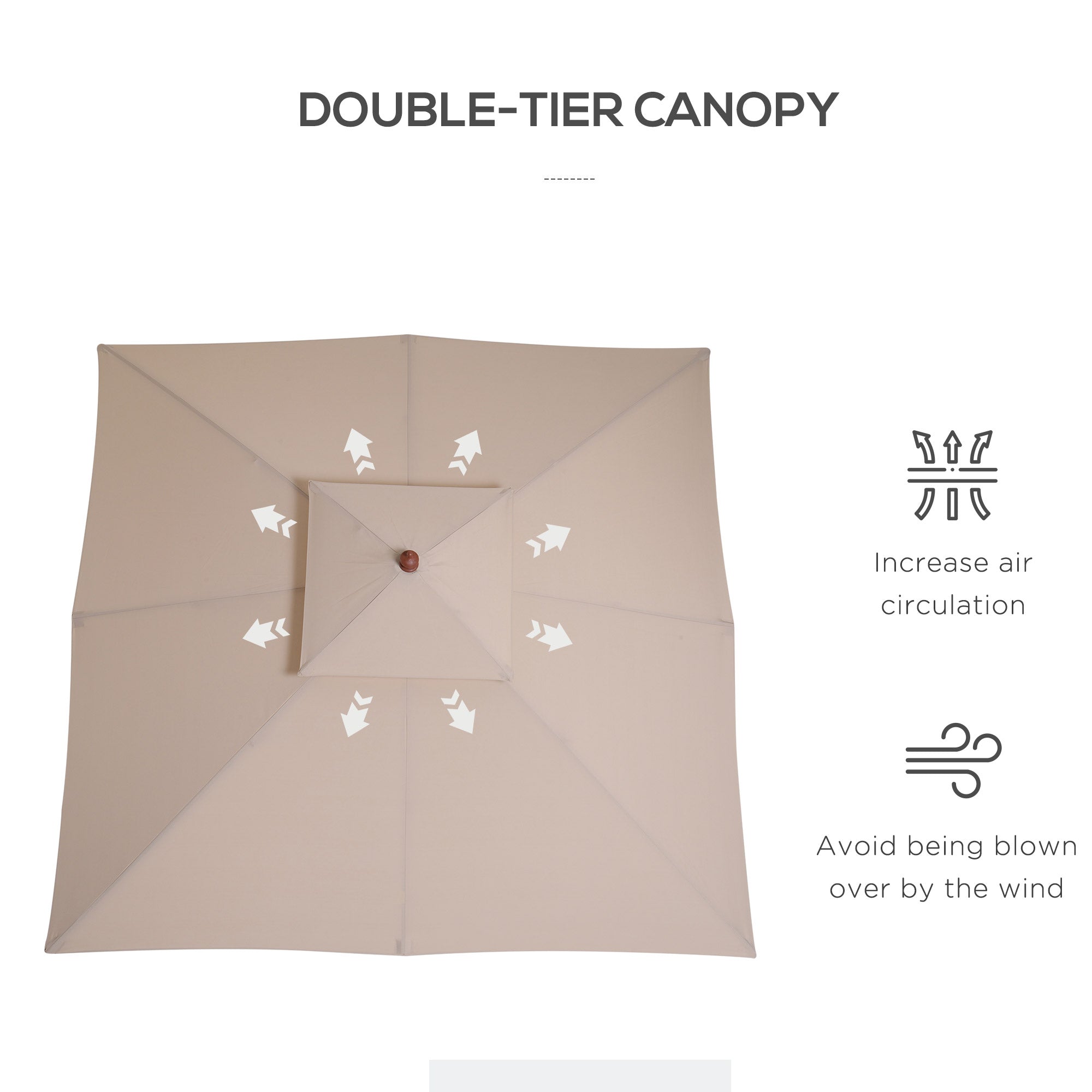 Outsunny 10x10ft Wood Square Patio Umbrella Garden Market Parasol Sunshade Canopy with 2 Pulley Pagoda Style (Khaki) 