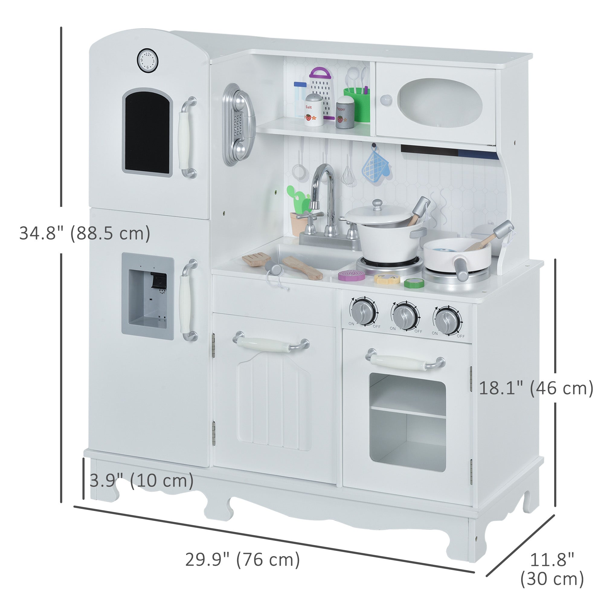 Qaba Large Kids Kitchen Playset With Telephone, Water Dispenser Simulation Cooking Set 