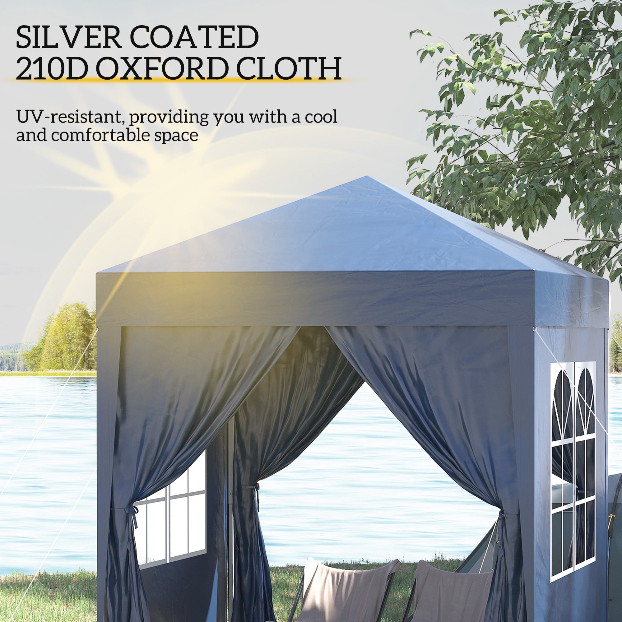 Outsunny 6.6x6.6ft Blue Pop Up Party Tent - Outdoor Folding Gazebo Canopy with Side Walls 