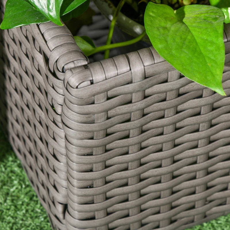 Raised Garden Bed with Lattice Trellis, Rattan Outdoor Planter with Storage for Garden, Patio, Balcony, Grey