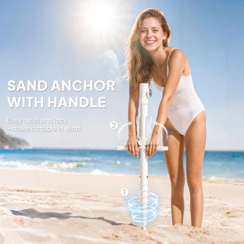 6 ft Beach Umbrella Portable with Sand Anchor, Carry Bag, Adjustable Height & Tilt, UPF50+ UV Protection, Grey