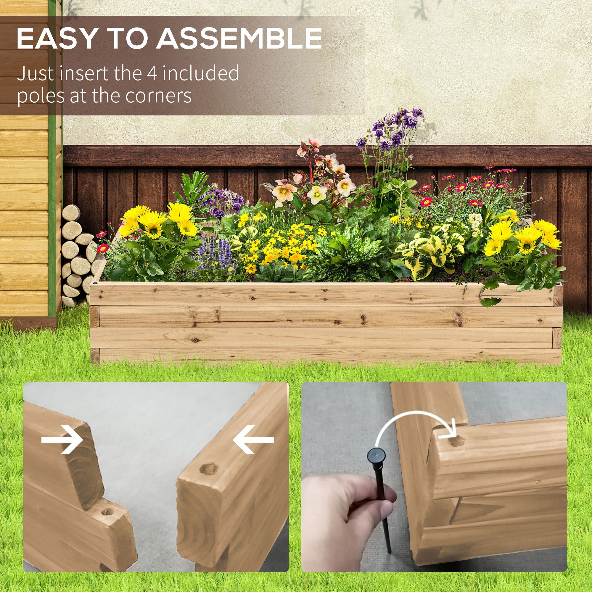 Outsunny Raised Garden Bed 46" x 24" x 9" Outdoor Wooden Planter Box Vegetables Flowers Fruits Herbs 