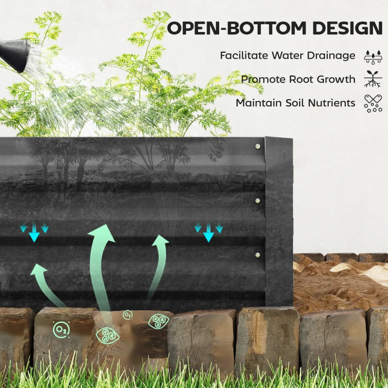 95" x 36" x 12" Galvanized Raised Garden Bed, Metal Elevated Planter Box for Growing Flowers, Herbs, Succulents, Black