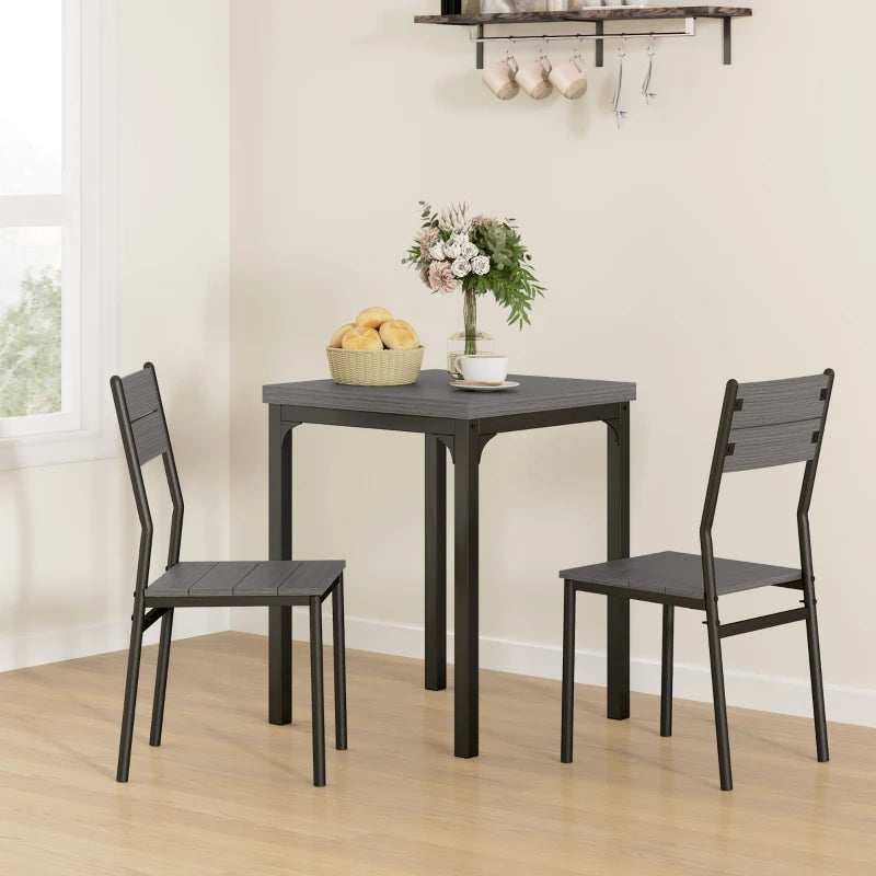 Dining Table Set for 2, 3 Piece Kitchen Table and Chairs with Metal Legs for Small Spaces, Grey Wood Effect