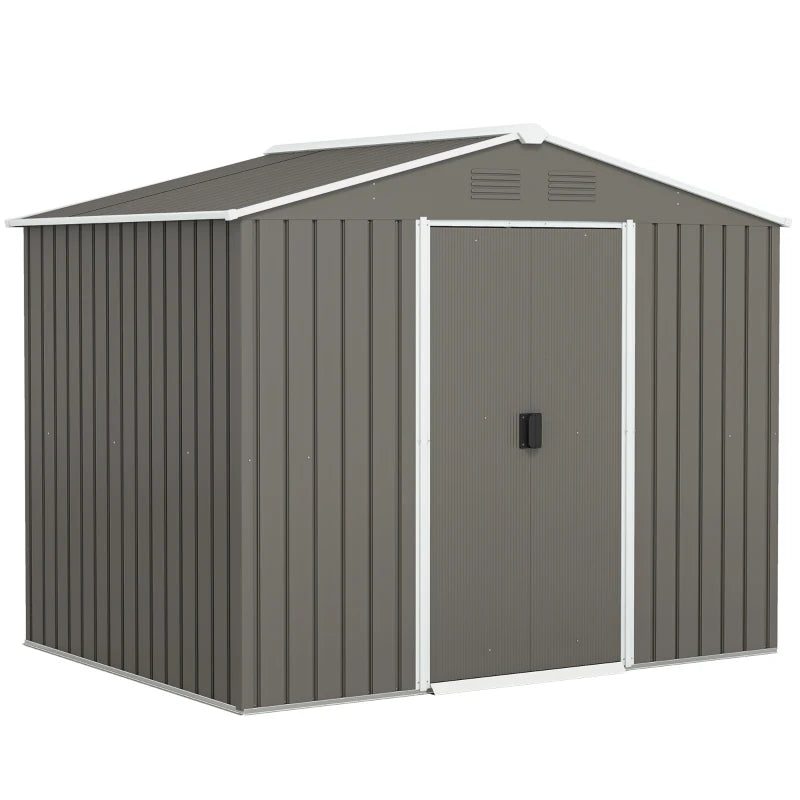 8' x 6' Outdoor Storage Shed, Metal Garden Tool Storage House with Lockable Sliding Doors and Vents for Backyard Patio Lawn, Light Grey