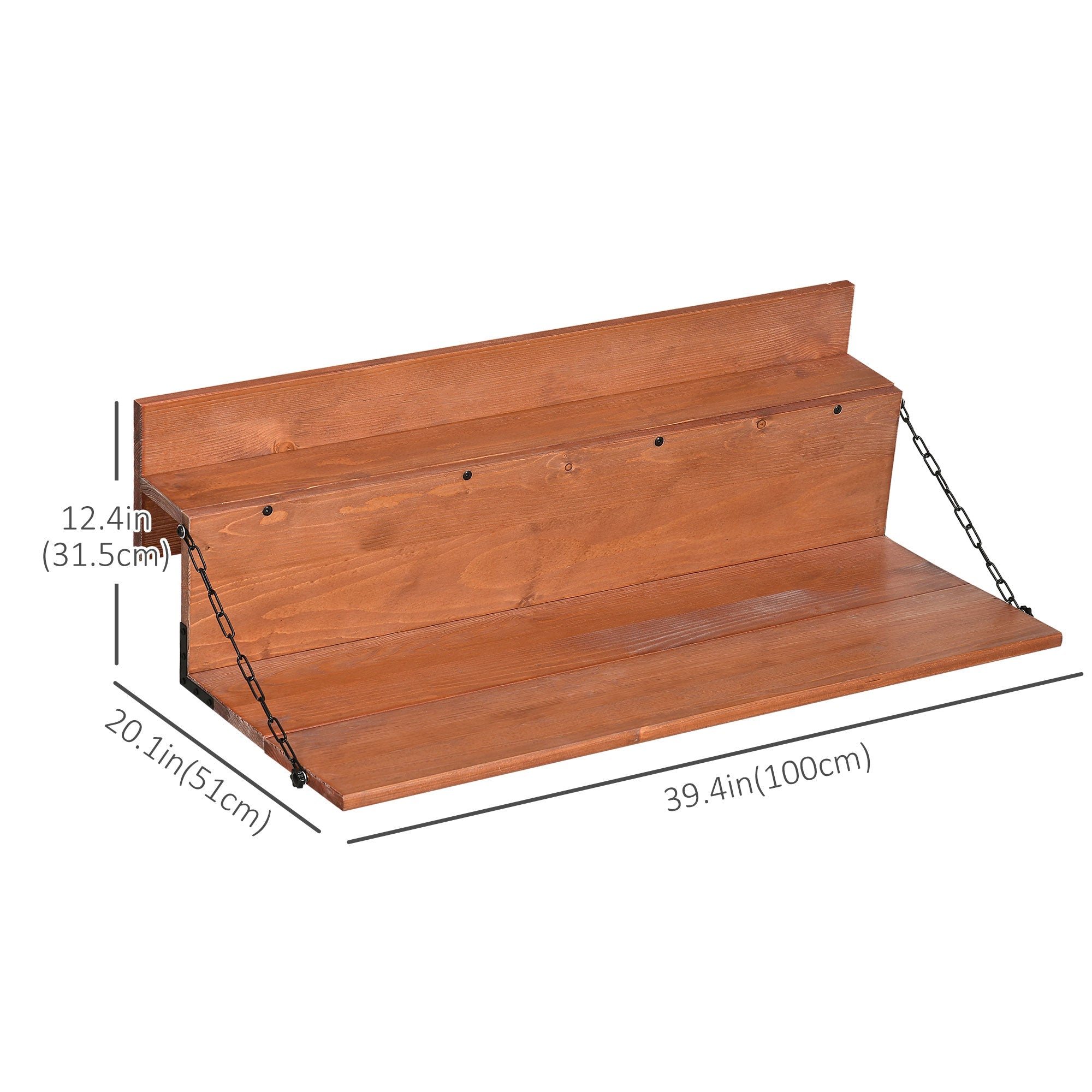Outsunny Spruce Railing Table Foldable Outdoor Hanging Balcony Desk for Patio Garden Orange 