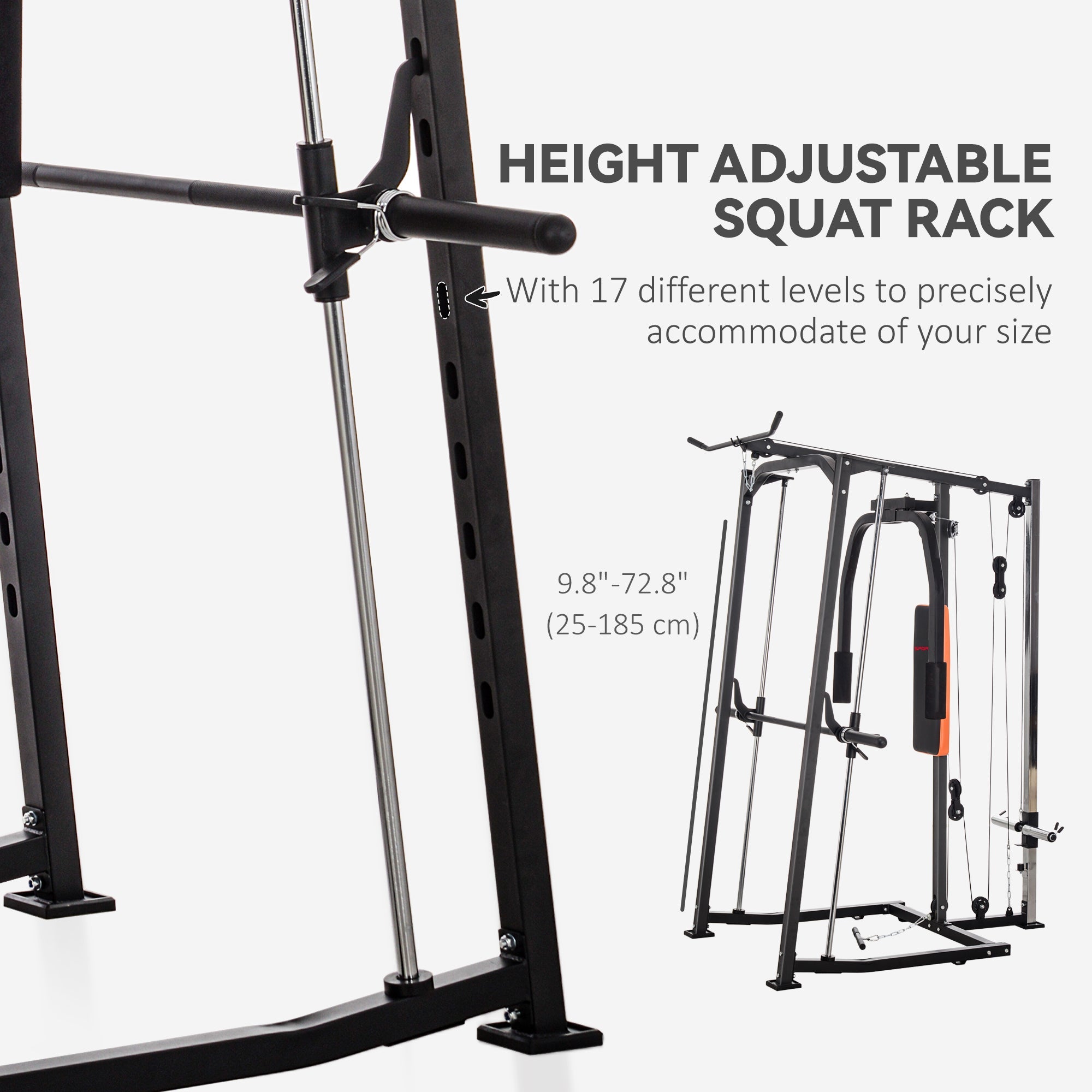 Soozier 3 In 1 Smith Machine with Dual Cable Pulley System, Chest Press Station, 17-Level Squat Rack and Barbell Bar 