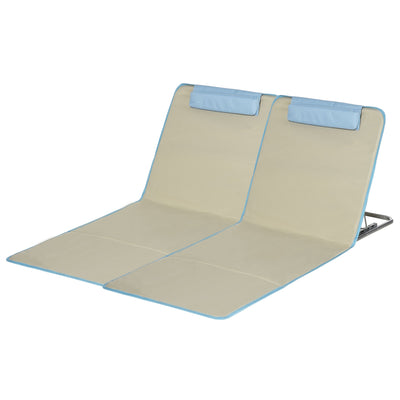 Outsunny Set of 2 Beach Lounge Chair, Folding Ground Beach Mat w/ Adjustable Back, Steel Frame, Head Pillow and Carry Bag, Beige 