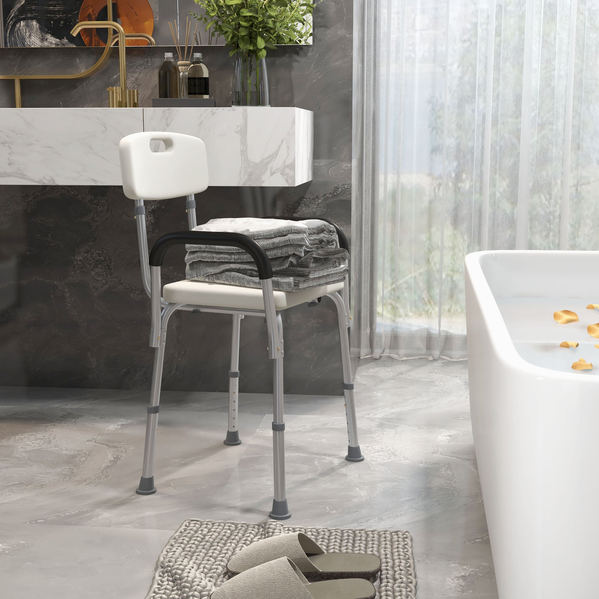 HOMCOM Medical Shower Chair Adjustable with Back Bathtub Bench Seat Padded Arms Non Slip Safety for Disabled Seniors 