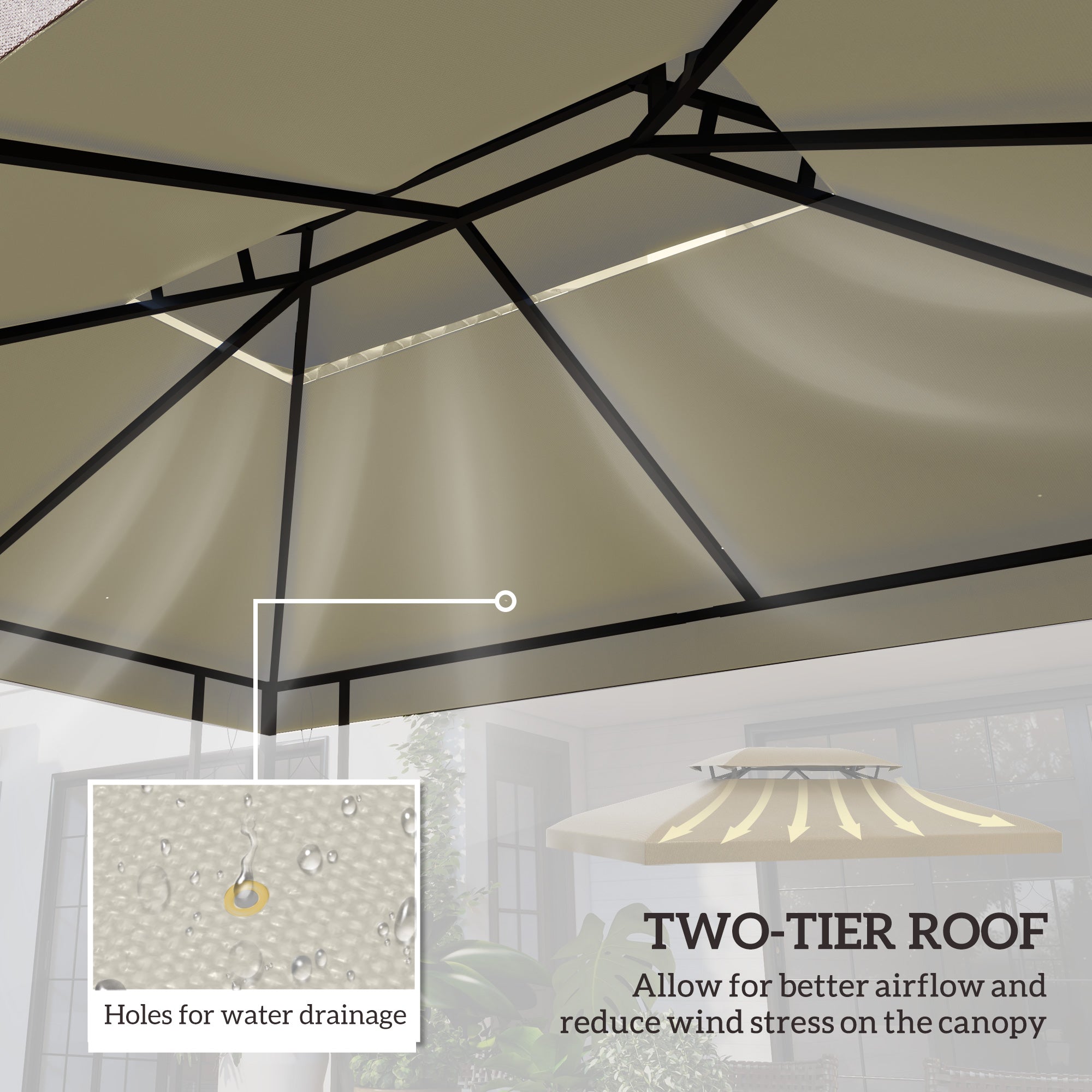 Outsunny 13' x 10' Gazebo Replacement Canopy Cream White UV Protection Top Cover for Outdoor Patio Garden Pavilion 