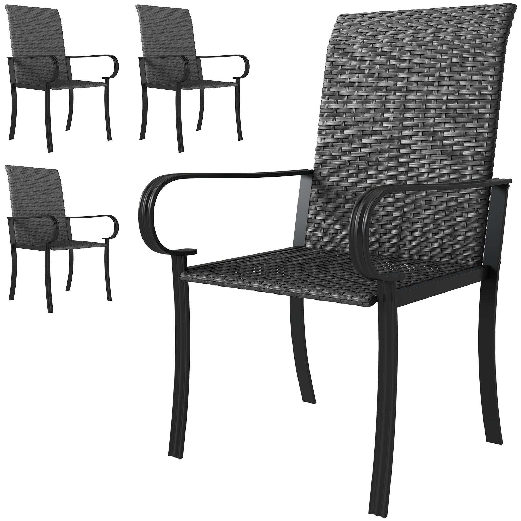 Outsunny 4 Piece PE Rattan Patio Dining Chairs with Steel Frame,  for Garden, Backyard, Pool Side, Porch, Black 