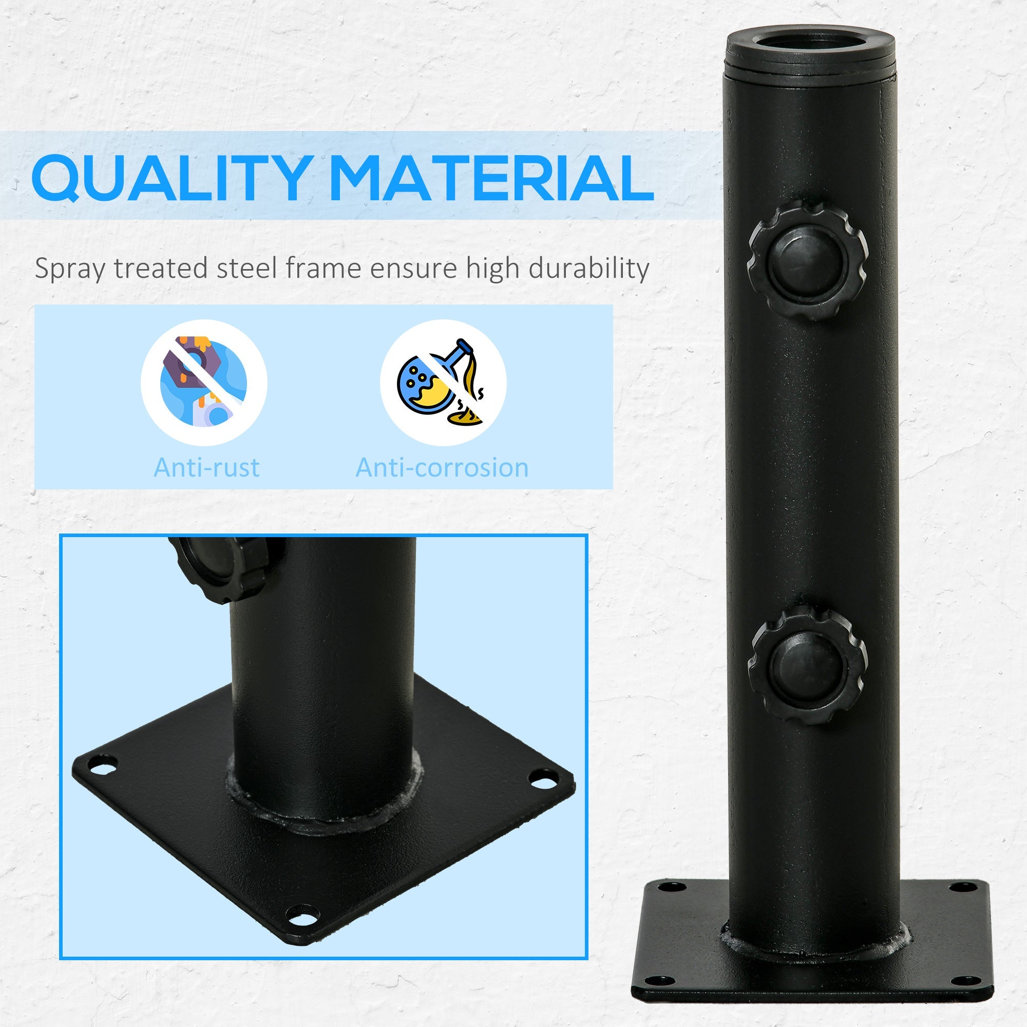 Outsunny Deck Mount Umbrella Holder Base Stand Outdoor for Deck Dock Patio Garden Pontoon Black 