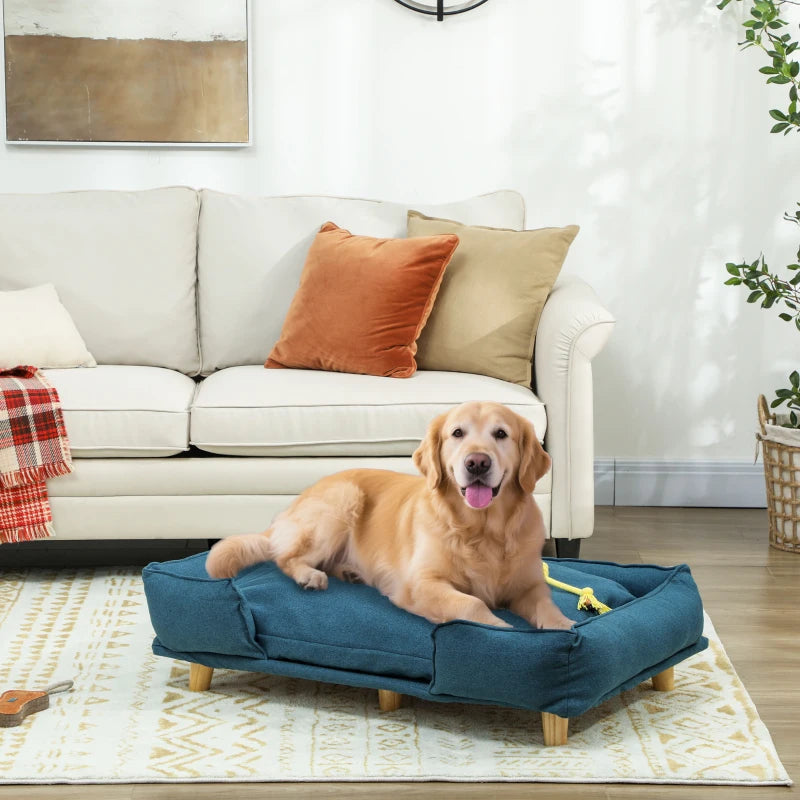 Washable Dog Sofa for Large Dogs, Elevated Pet Couch with Anti-slip Foot Pads, Dark Blue