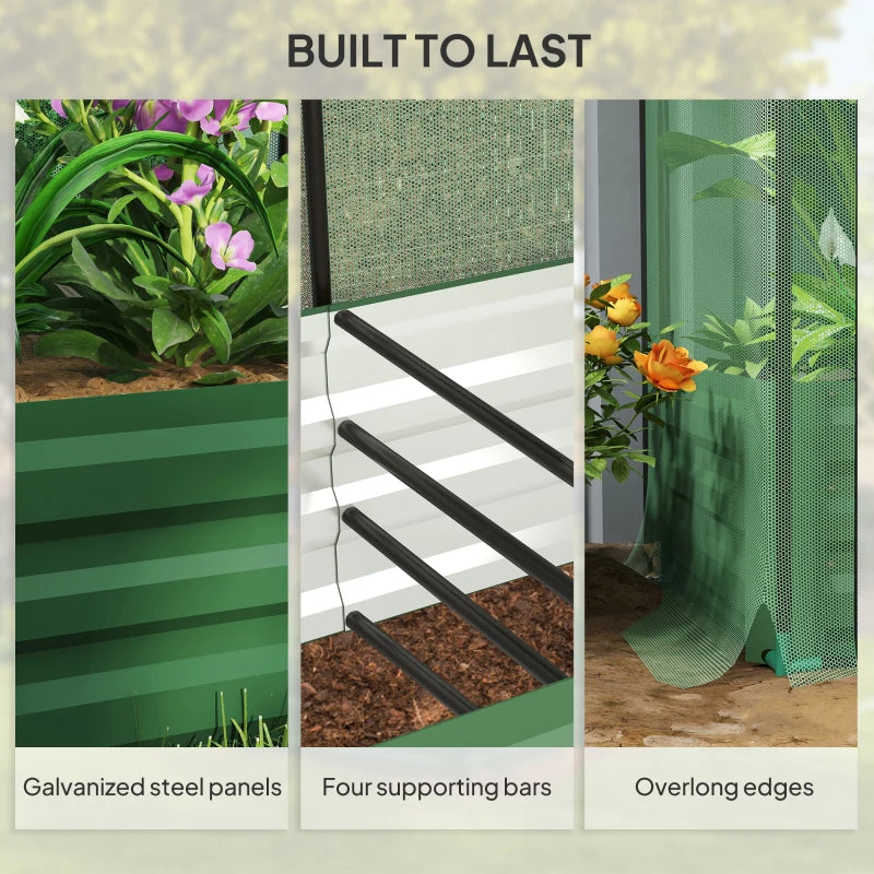 Galvanized Steel Planter Box with Crop Cage and Shade Cloth, Raised Garden Bed for Flowers, Vegs and Herbs