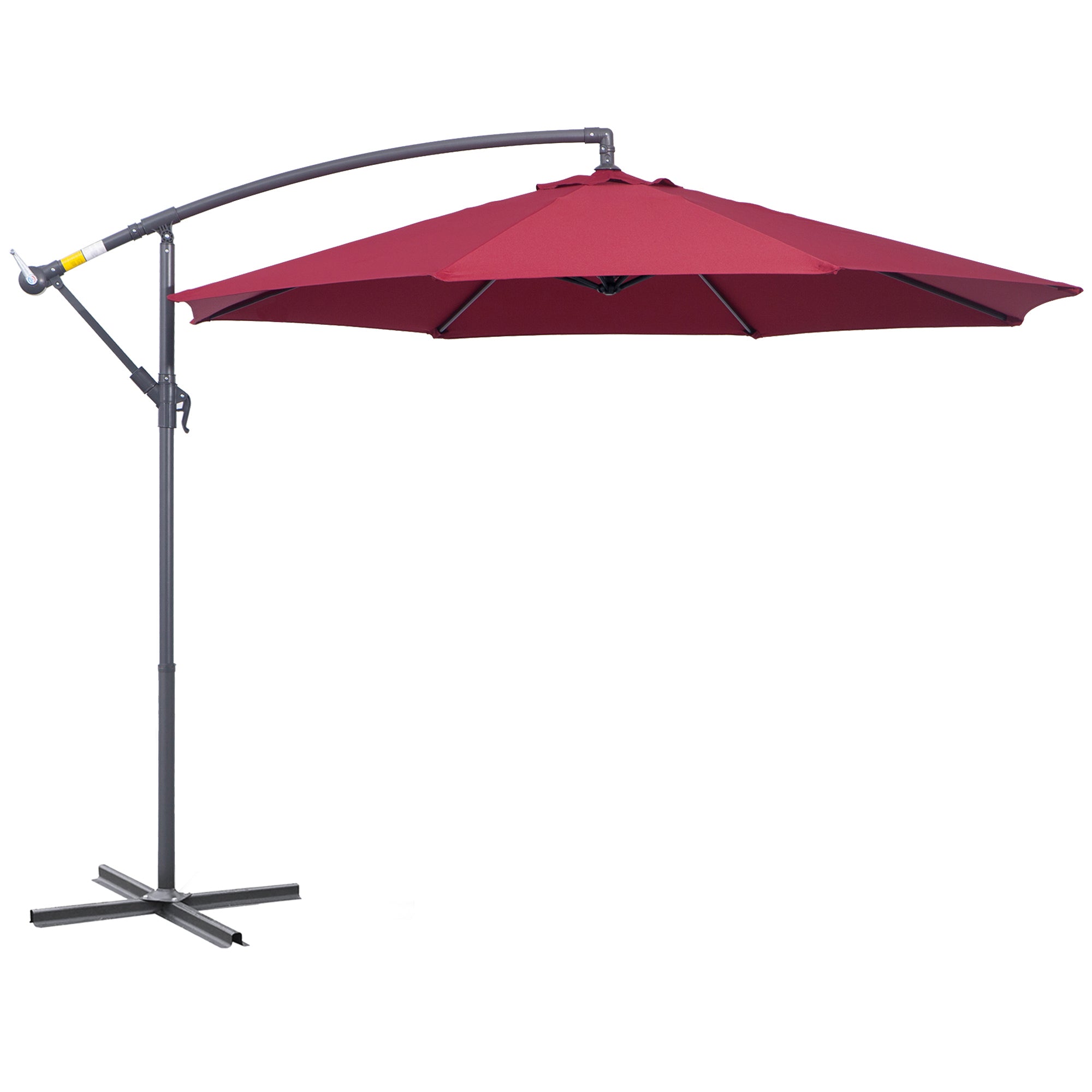 Outsunny Offset Patio Umbrella: Φ10' Deluxe Outdoor Banana Hanging Parasol with Sunshade, Crank & Base, Wine Red 