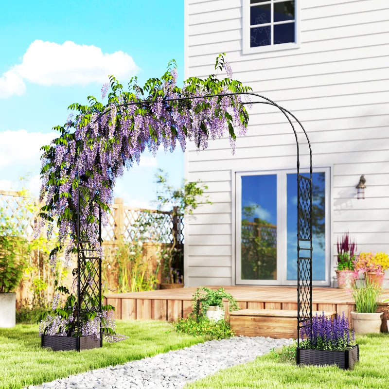 Garden Arch Outdoor Trellis Arbor with 2 Planter Boxes, 109.4" x 15.7" x 86.6", Black