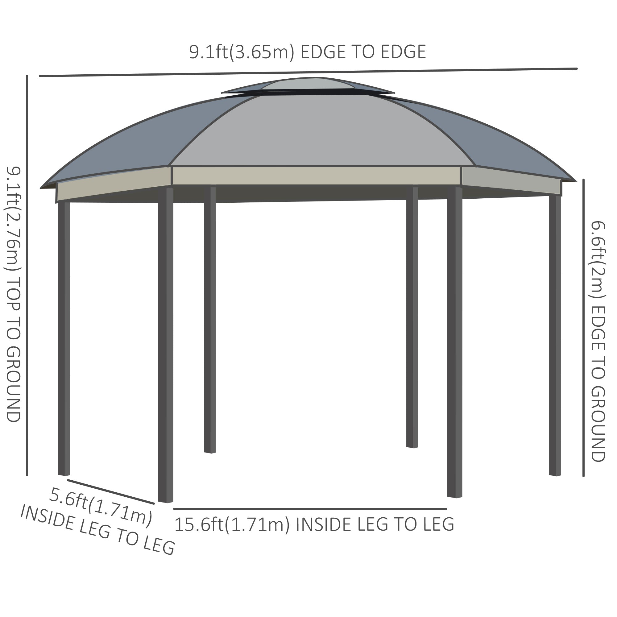 Outsunny 12'x12' Dome Outdoor Patio Gazebo Canopy with Netting Sidewalls Curtains Double Vented Roof Dark Grey 