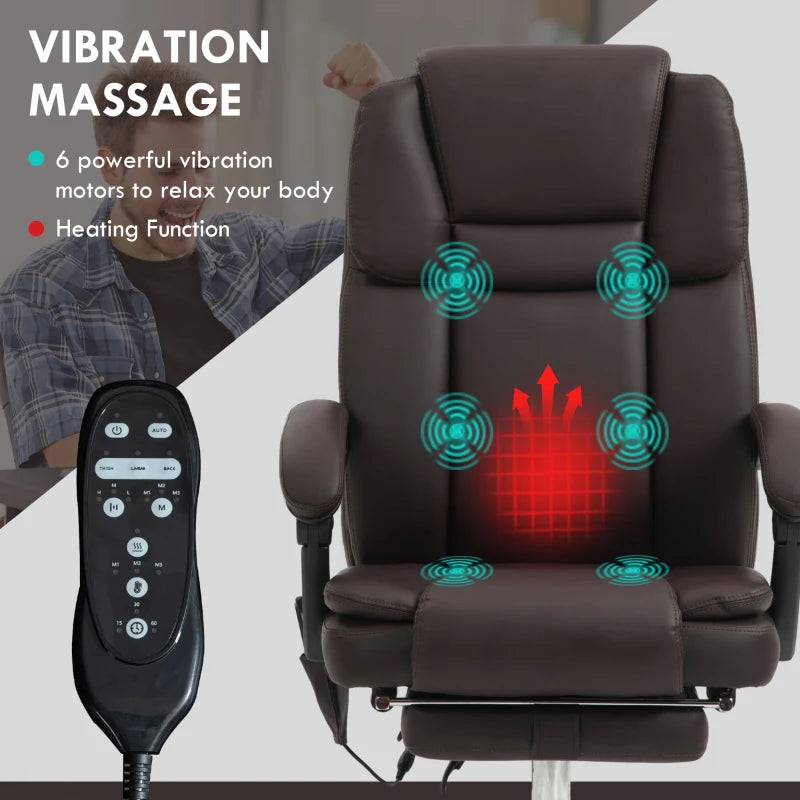 Massage Office Chair, Reclining Executive Office Chair with 6-Point Vibration, Footrest and High Back, Dark Brown