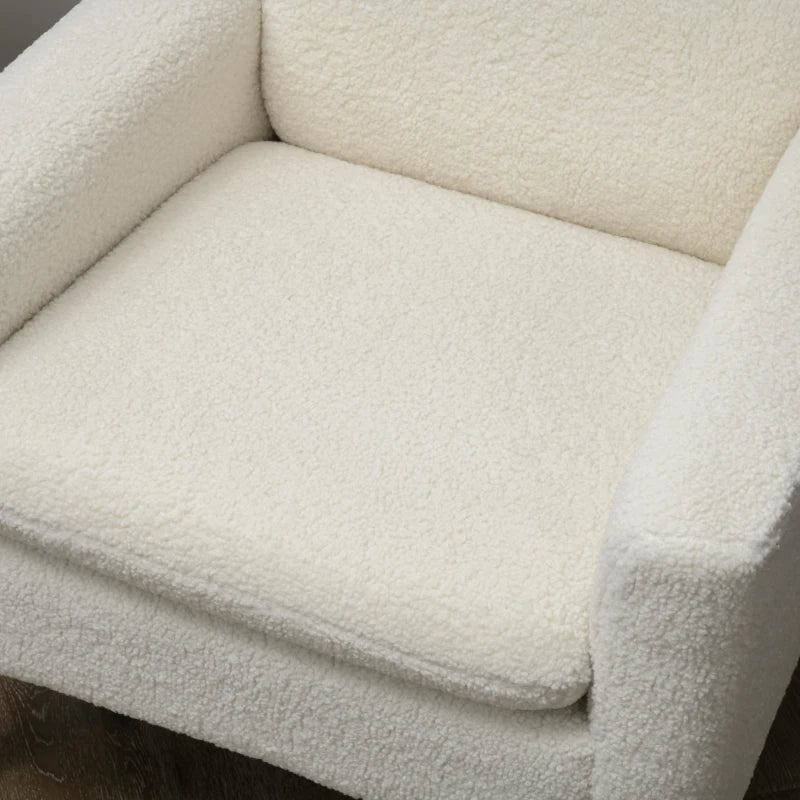 Fabric Accent Chair, Modern Upholstered Armchair with Wood Legs and Wide Padded Seat, Cream White