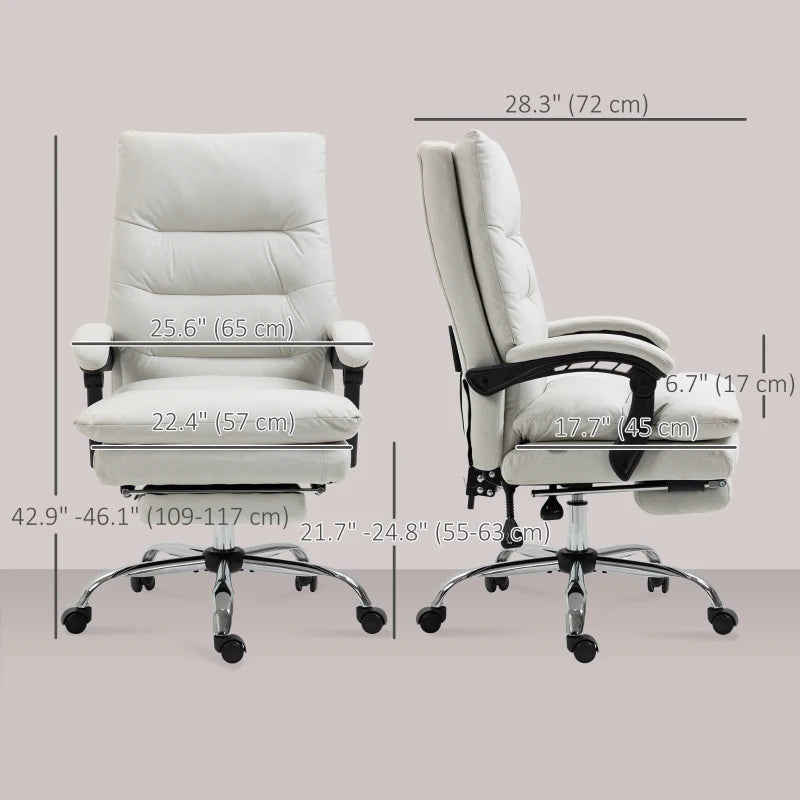 Executive Office Chair with 6-Point Massag, Microfibre Reclining Computer Chair with Footrest, Cream White