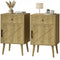 Nightstand Set of 2, Bedside Table Set with Drawer and Cabinet, Side End Table with Storage for Living Room, Oak
