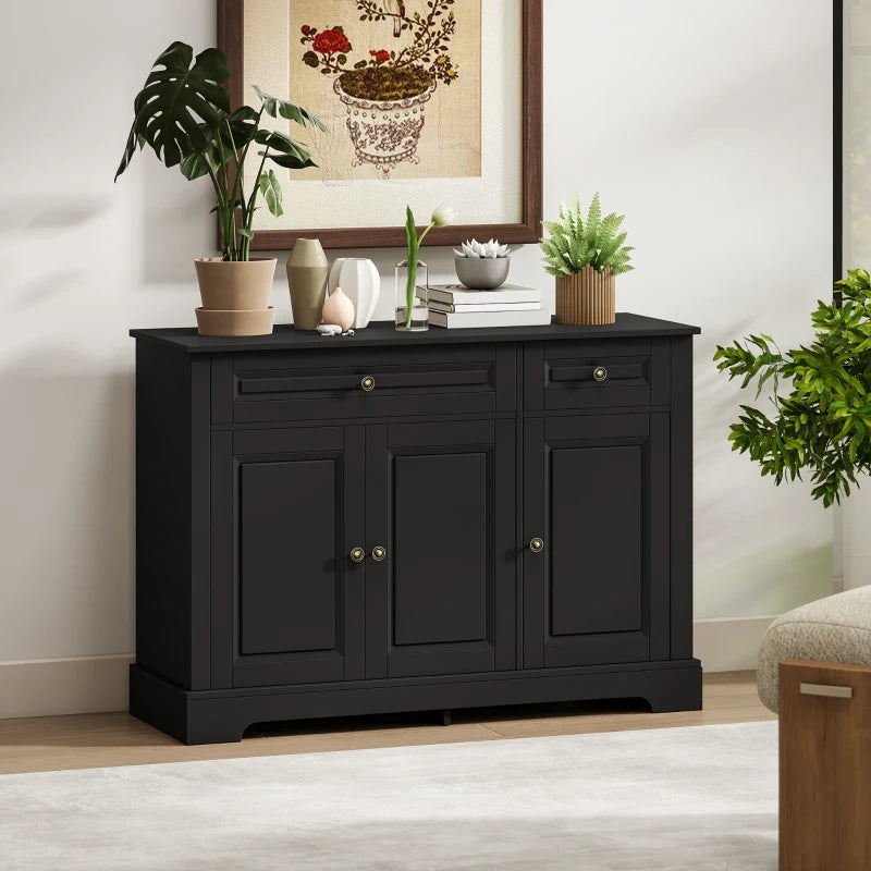 Modern Sideboard Cabinet, Buffet Cabinet with 2 Drawers and Adjustable Shelves, Buffets Tables for Dining Room, Black