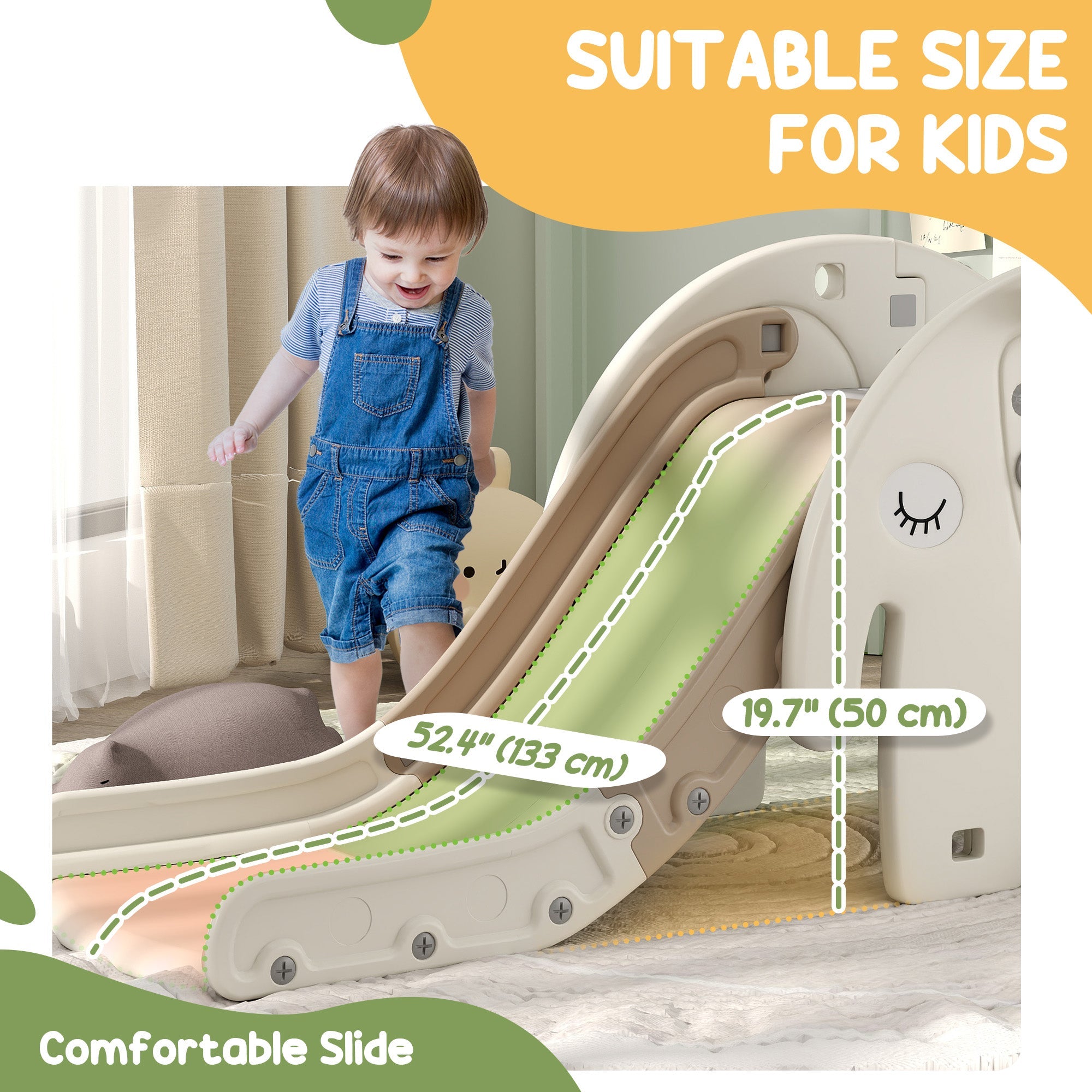 Qaba 3 in 1 Toddler Slide with Basketball Hoop, Climber, for 1-3 Years Old, Elephant-themed 