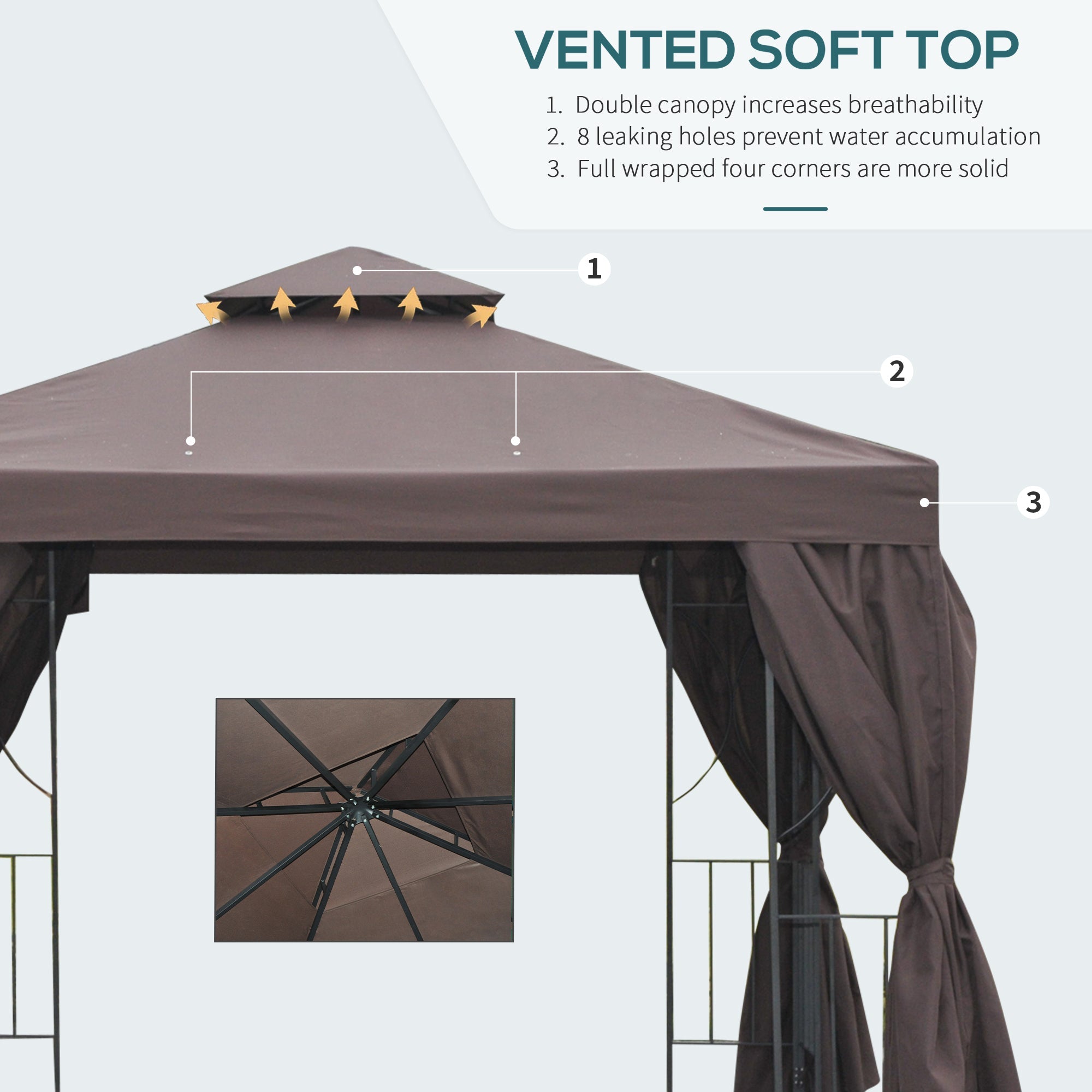 Outsunny 10'x10' Outdoor Patio Gazebo Canopy Brown Garden Shelter with Sidewalls 