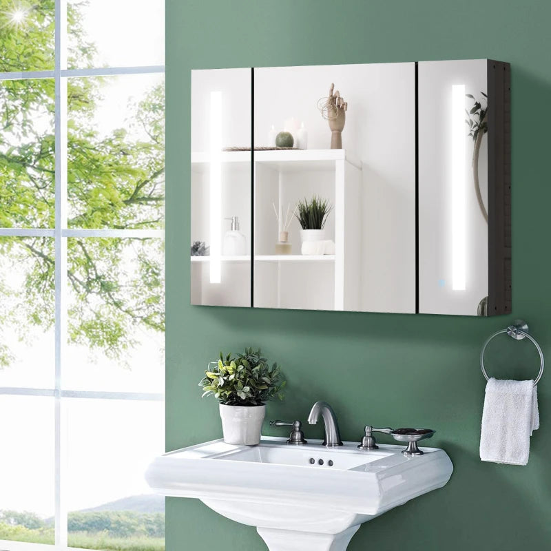 LED Medicine Cabinet with Mirror, Wall Mounted Bathroom Mirror Cabinet with Adjustable Shelves, High Gloss Black