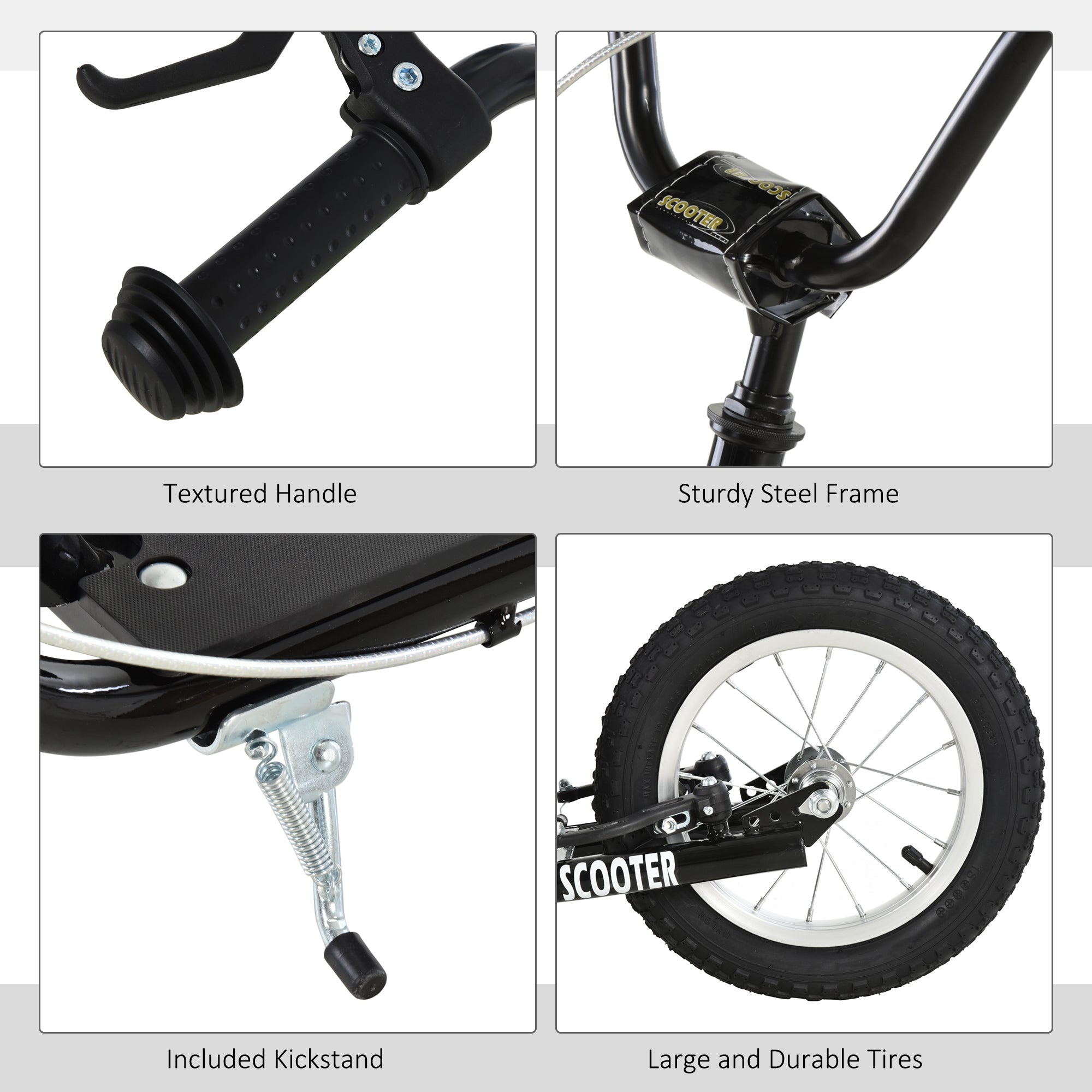 Aosom Teens Youth Kick Scooter Adjustable Handlebar Ride On Toy For 5+ w/ Front and Rear Dual Brakes Inflatable Wheels Black 