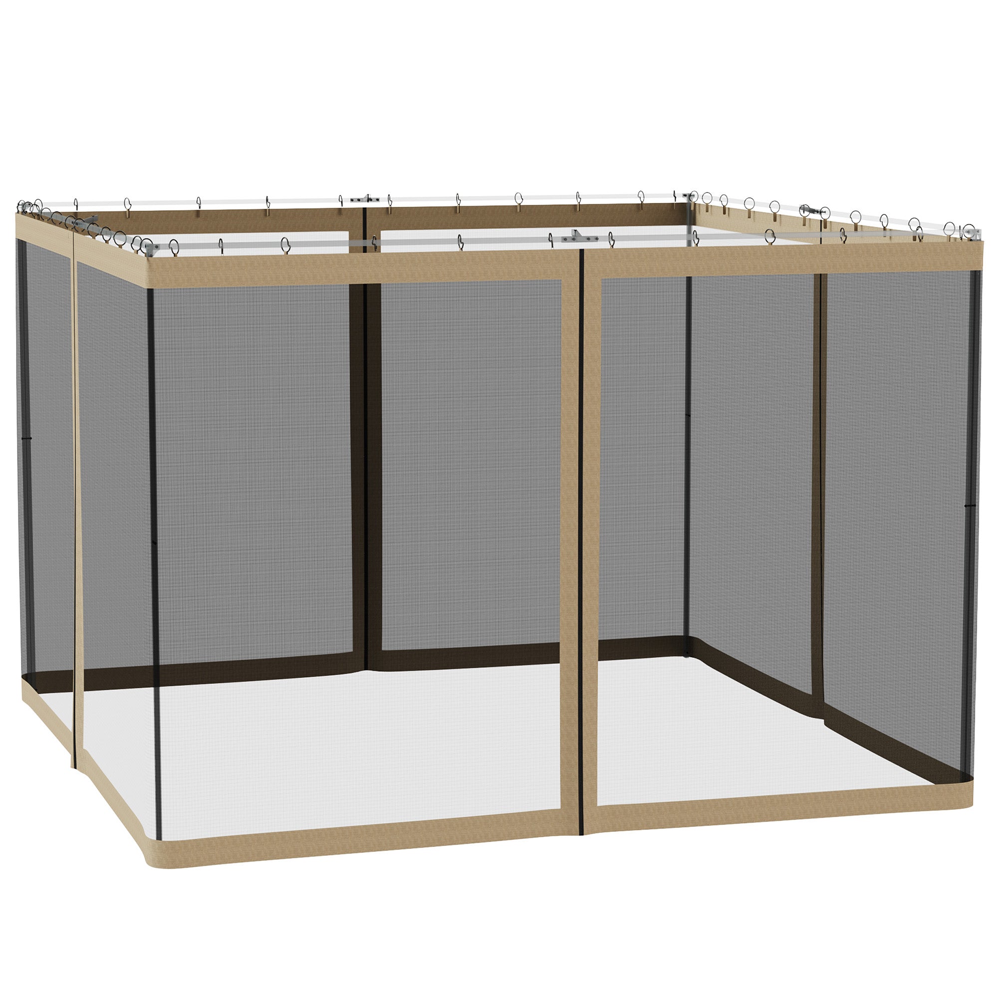 Outsunny Replacement Mosquito Netting for Gazebo 10' x 10' Screen Walls for Canopy with Zippers for Outdoor Activities, Khaki 
