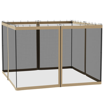 Outsunny Replacement Mosquito Netting for Gazebo 10' x 10' Screen Walls for Canopy with Zippers for Outdoor Activities, Khaki 