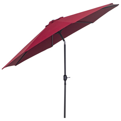 Outsunny Steel Frame Patio Umbrella: 10'x8' Round Market Garden Parasol Canopy, Wine Red 