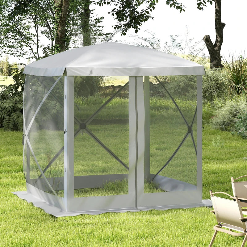 Pop-Up Tent, Foldable Screen Tent with Carry Bag, Zippered Door and Ground Stakes, Fits 3-4 People, Light Grey