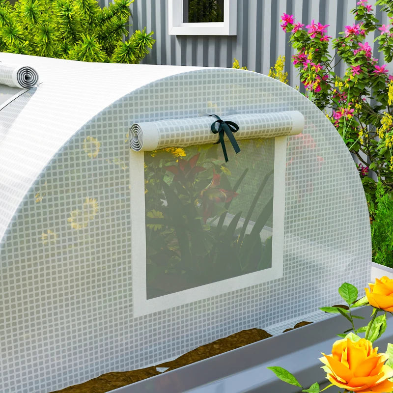 Portable Mini Greenhouse, Tunnel Growing Tent with 5 Mesh Windows and Steel Frame,7' x 3' x 2', White