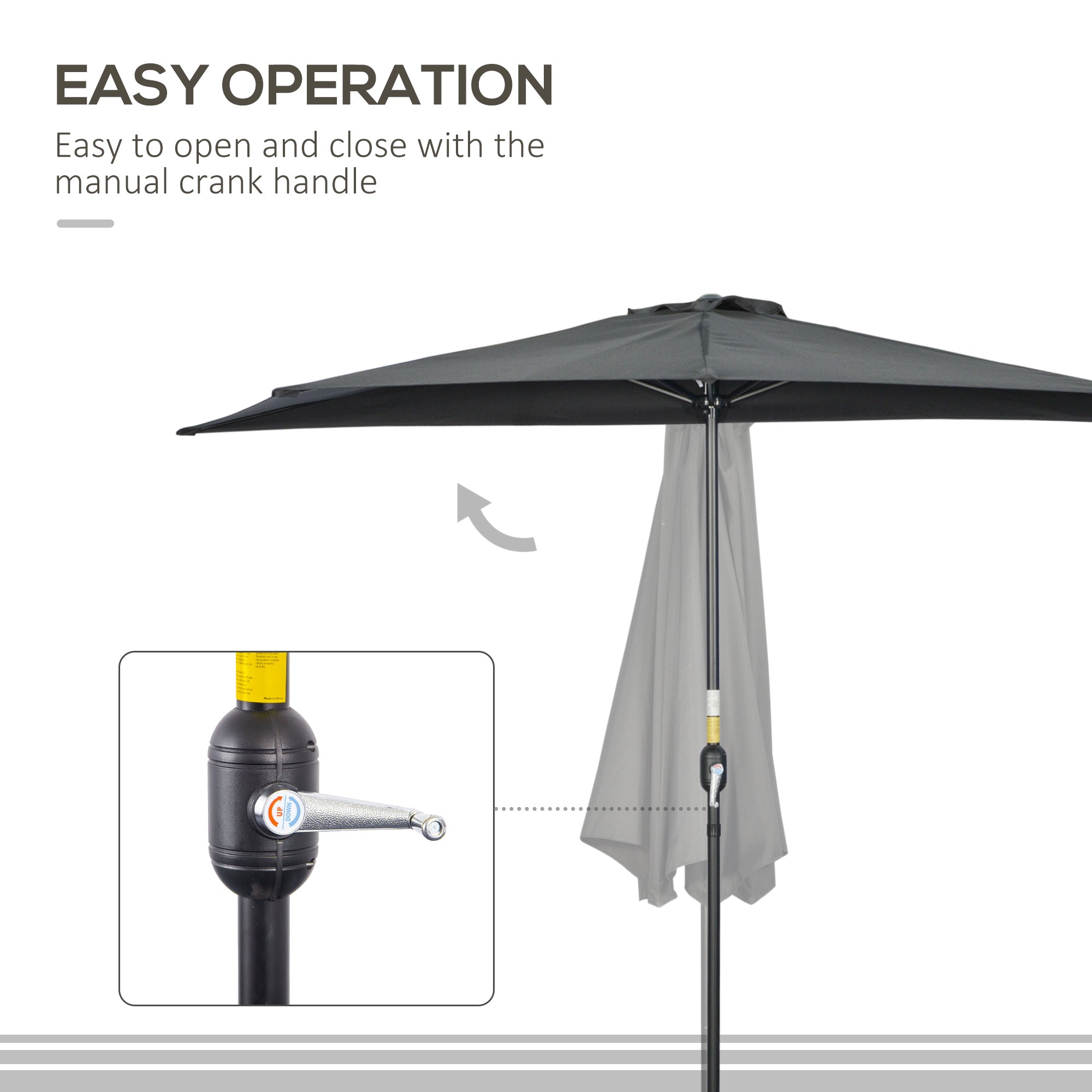 Outsunny 9.8ft Space Saver Parasol: Half Umbrella Semi Round Patio Canopy, Crank Handle Top Vent for Small Spaces, Sleek Black 