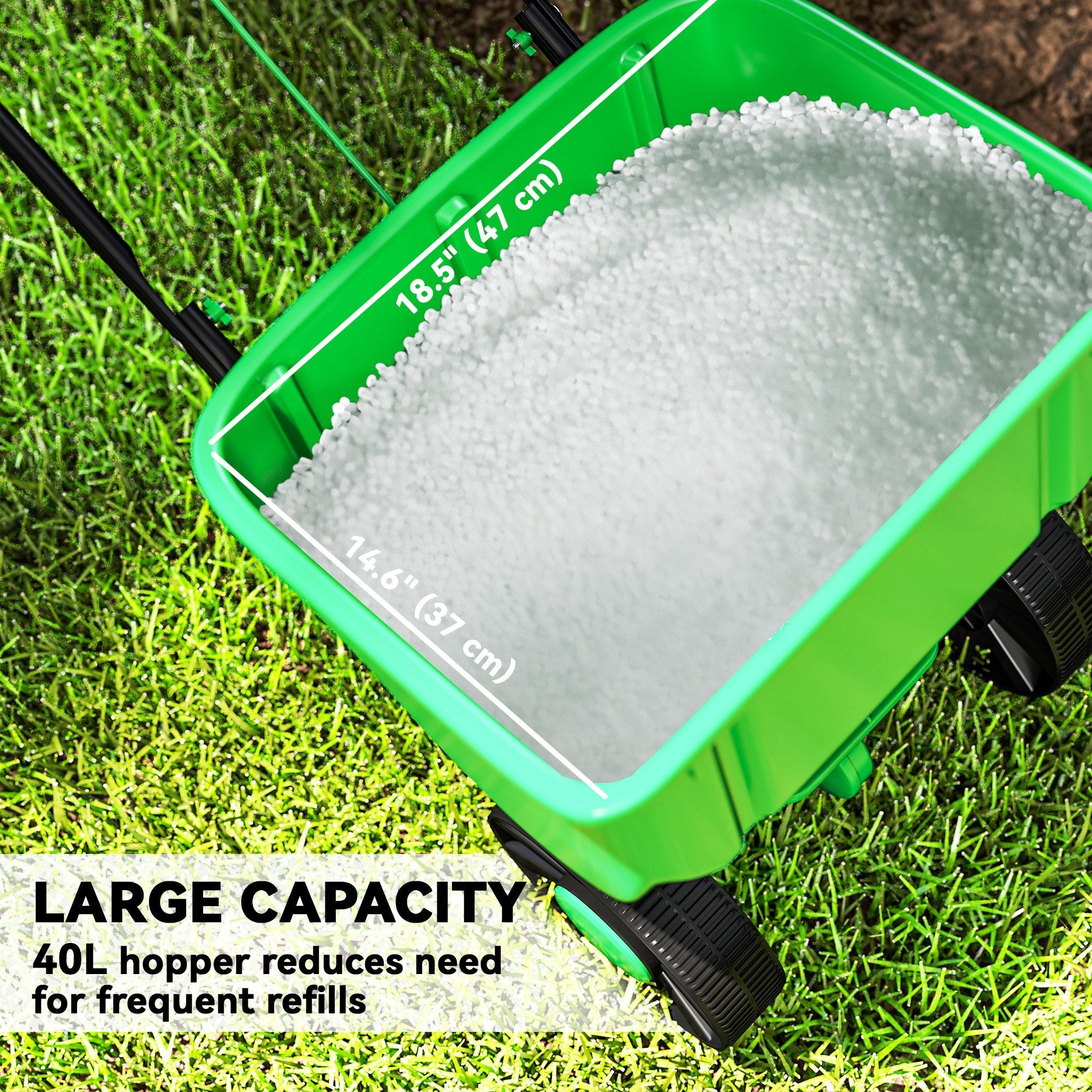 Outsunny Broadcast Spreader, 40 L Walk-Behind Fertilizer Spreader with 8.5" Wheels for Fertilizer, Seeds, Salt, 132 LB Capacity 