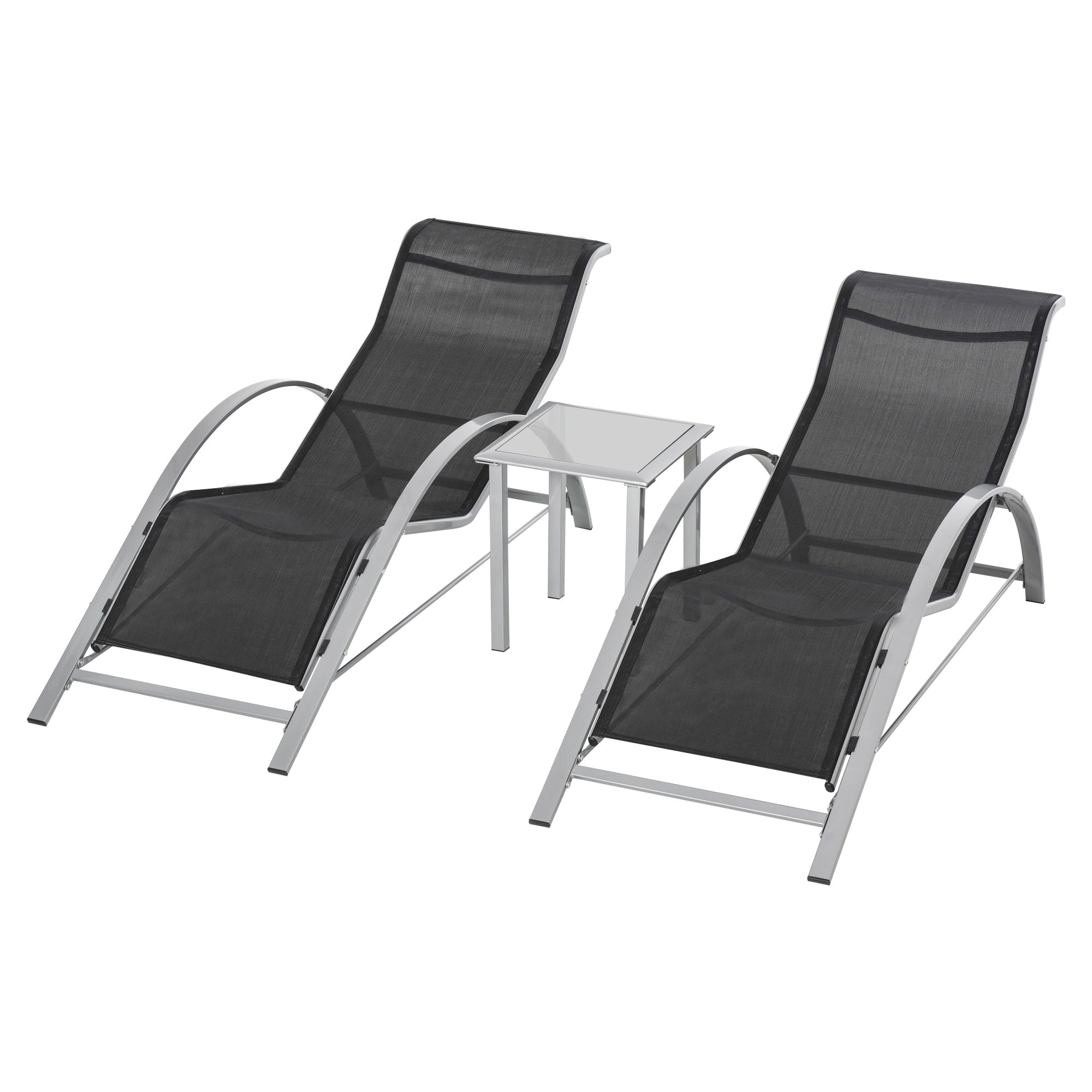 Outsunny 3pc Patio Lounge Chair Set Outdoor Sunbathing with Side Table Black 
