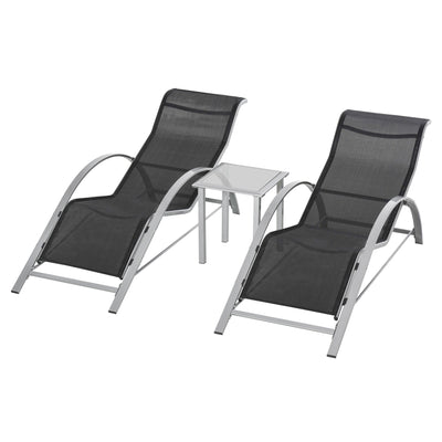 Outsunny 3pc Patio Lounge Chair Set Outdoor Sunbathing with Side Table Black 