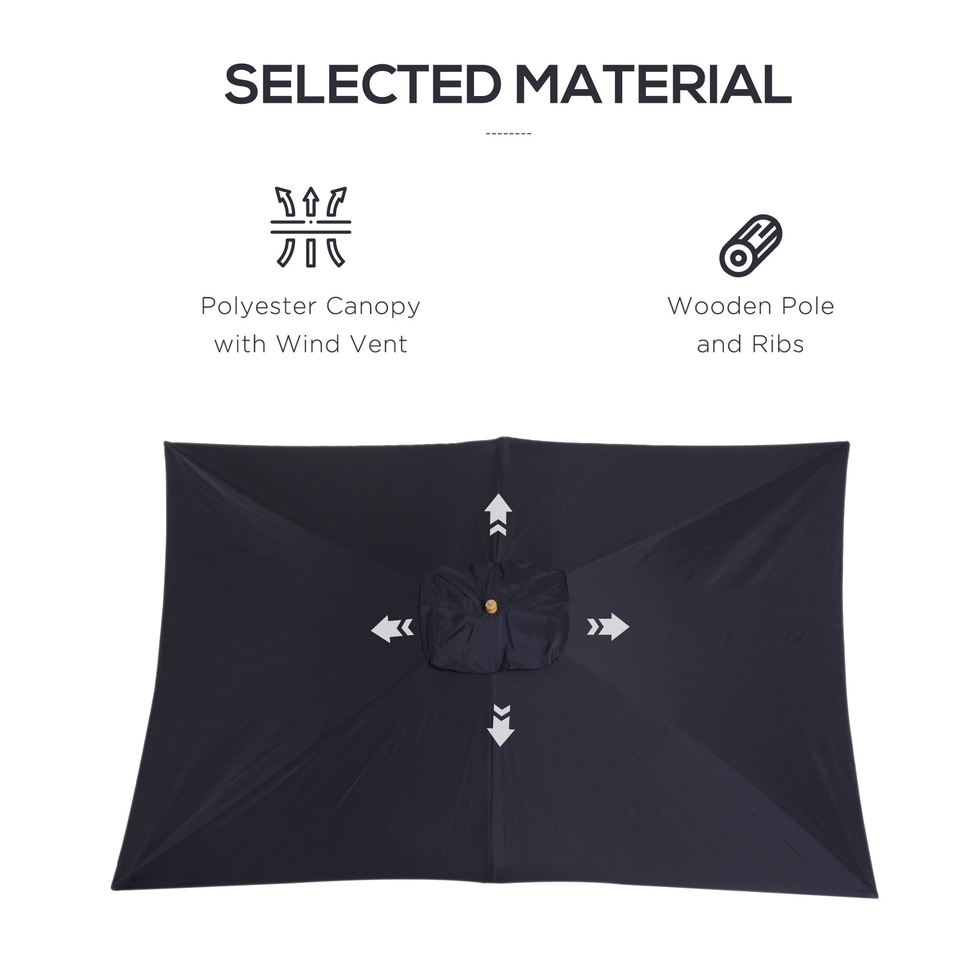 Outsunny 7x10FT Black Wooden Patio Umbrella Rectangle Garden Parasol Outdoor Sunshade Bamboo Ribs 
