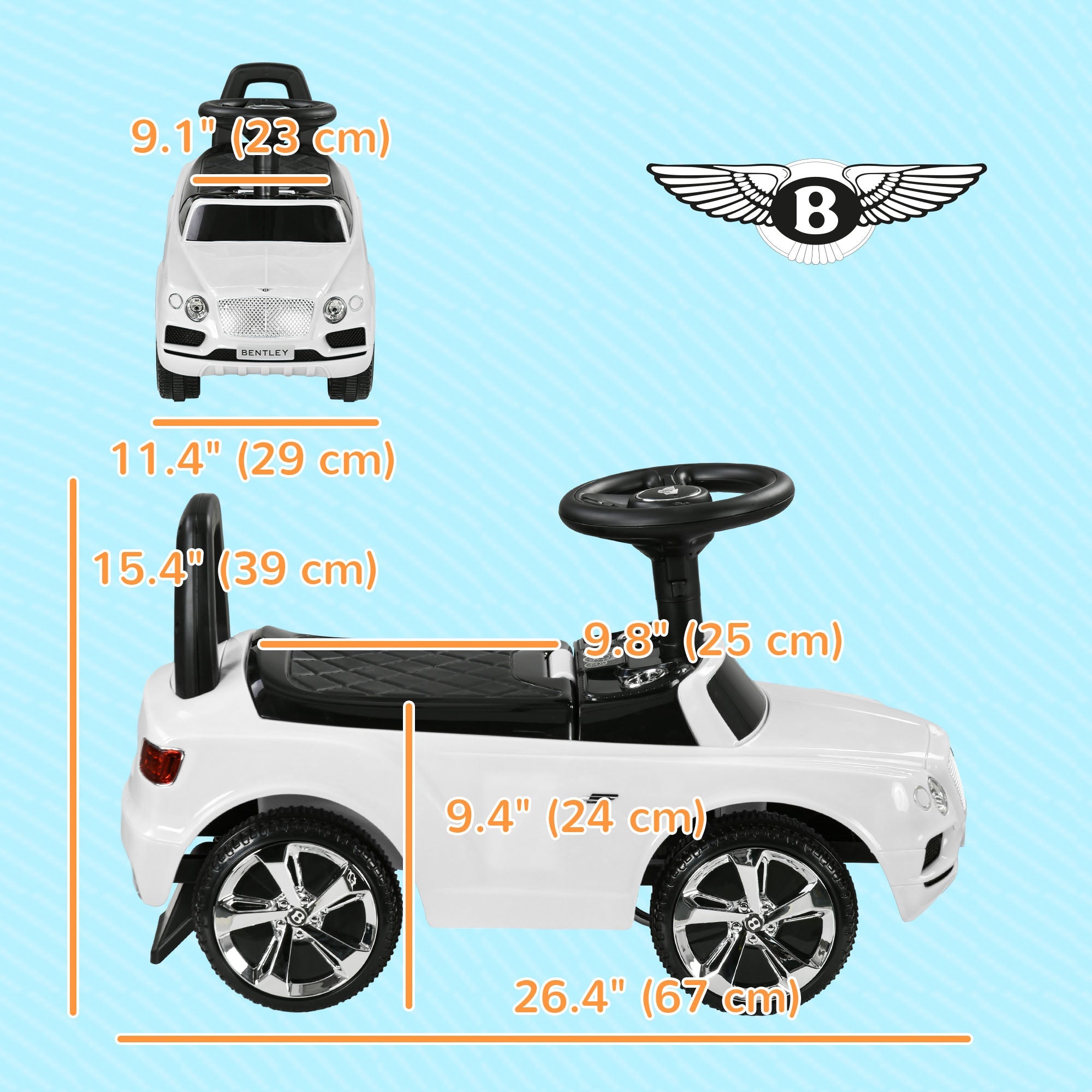Qaba Bentley Bentayga Licensed Baby Car Foot To Floor with Horn Music, Under-Seat Storage, for 18-36 Months White 