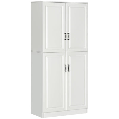 HOMCOM 71" Freestanding Kitchen Pantry Cabinet, Storage Cabinet with 4 Hinged Doors and Adjustable Shelves, White 