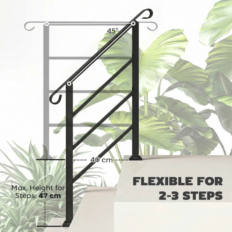 Hand Rails for Outdoor Steps, Adjustable Outdoor Stair Railing for 2 to 3 Steps, Black