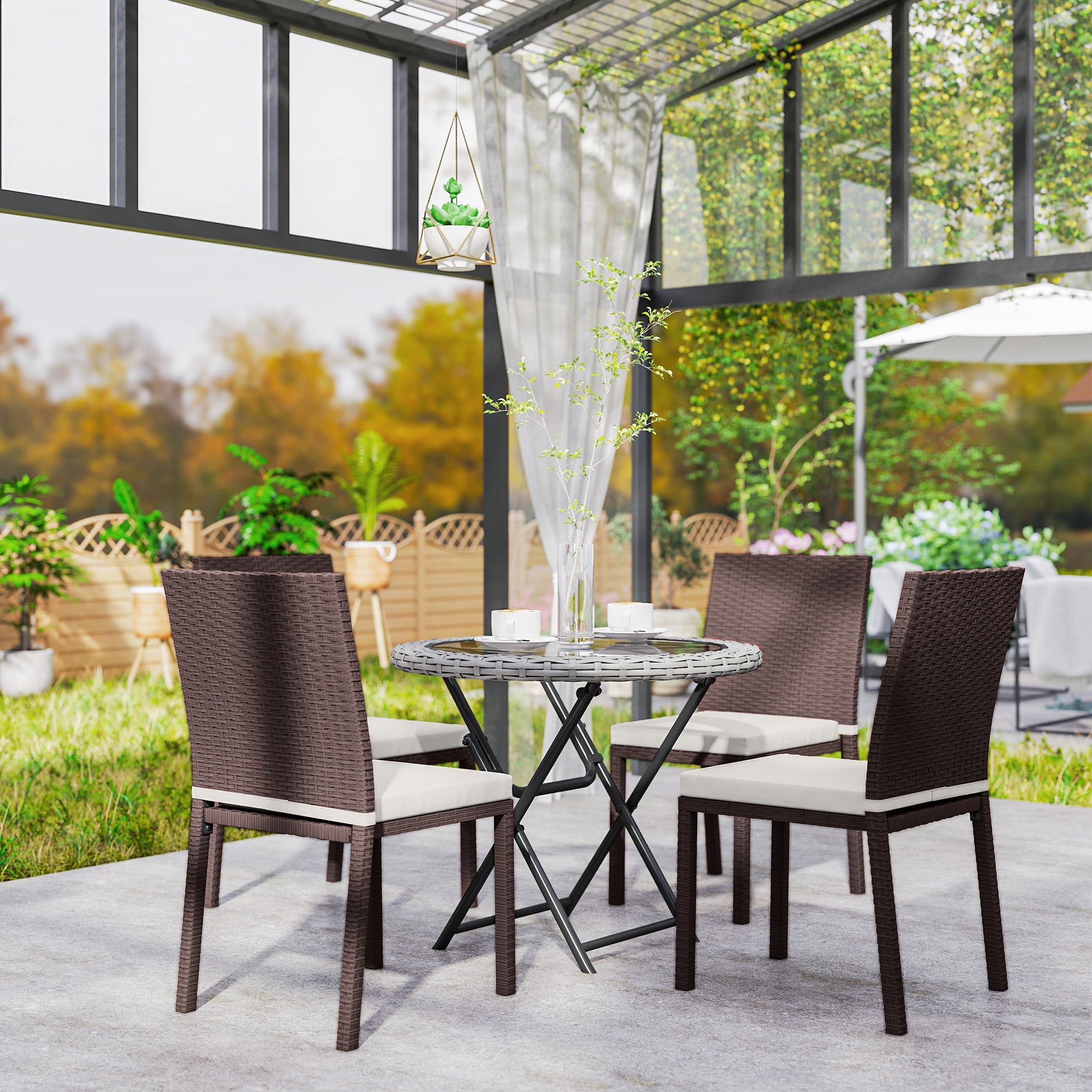 Outsunny Patio Dining Chairs Set of 4, All Weather Wicker Armless Outdoor Chairs with Steel Frame for Garden, Backyard, Beige 